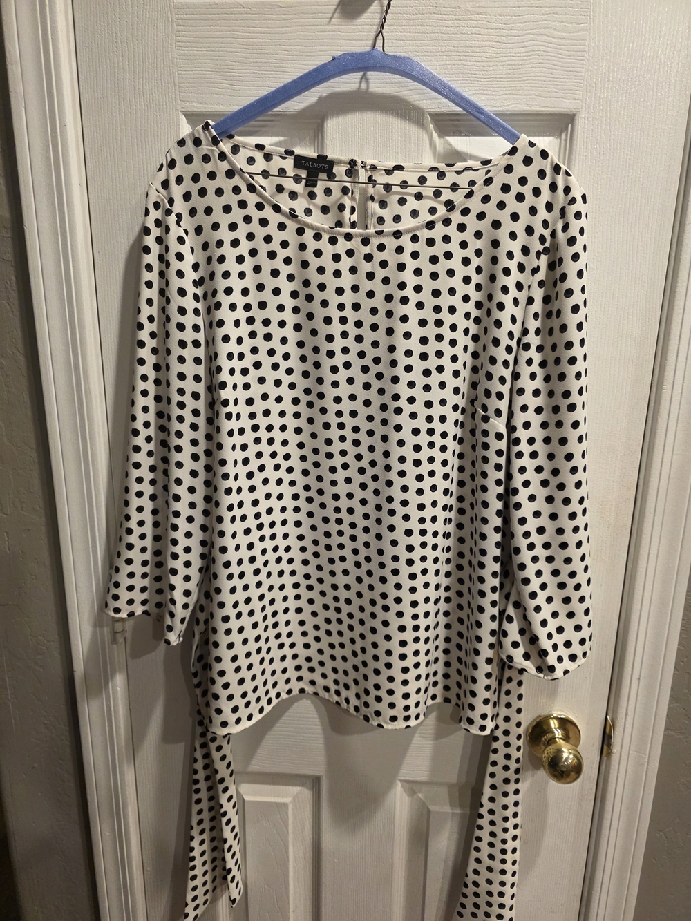 Talbots White and Black Polka Dot Boatneck Blouse